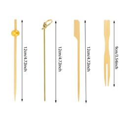 500 Pcs Cocktail Picks Kit 4 Styles Fancy Toothpicks Appetizers 2 Size Long Bamboo Skewers for Decorative Wooden Sticks Party Supplies Food Drinks Fruit Accessories (Natural, 12cm+9cm)