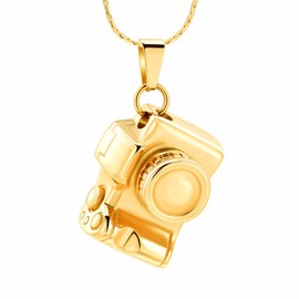 constantlife Cremation Memorial Jewelry Stainless Steel Mini Camera Urn Pendant Necklace for Ashes Photographer Ash Holder Keepsake Gift (Golden)