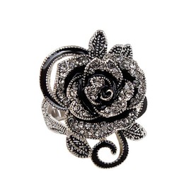 Yfnfxl Fashion Black Marcasite Ring Vintage Jewelry Silver Rings for Women (Silver2, 10)