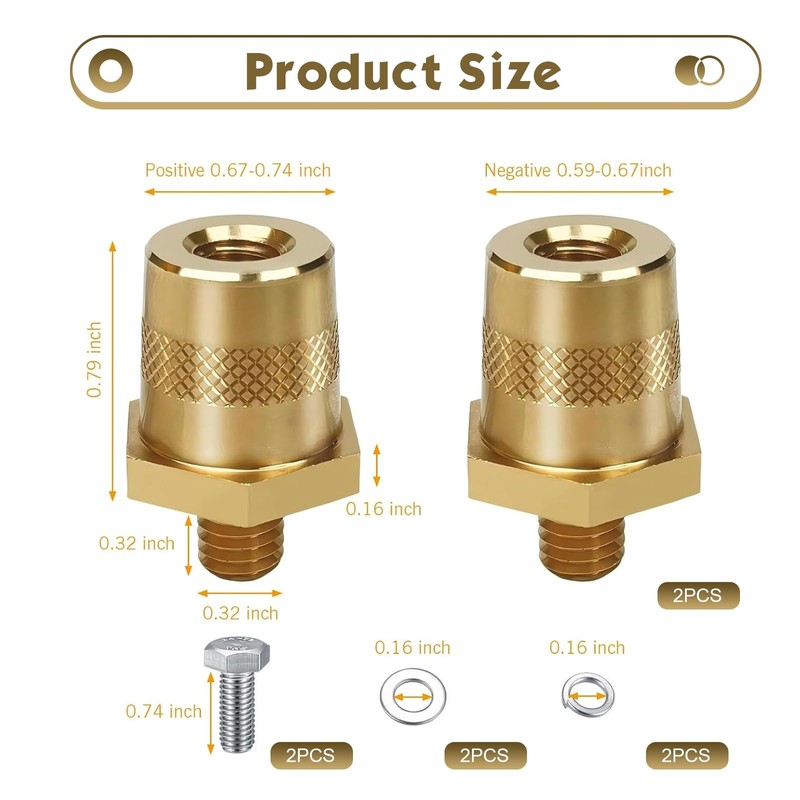 2PCS Brass Battery Terminal Posts, M8 Battery Terminal Connector, Auto