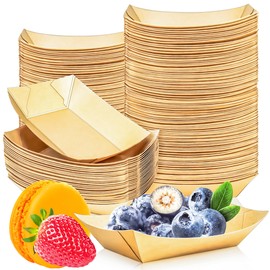 MotBach 110 Pack 0.35Lb Paper Food Boat Trays Disposable Small Paper Boat Containers, 6oz Mini Kraft Food Serving Tray Boats for Snack Fries Popcorn Dessert Sauce Taco Nacho