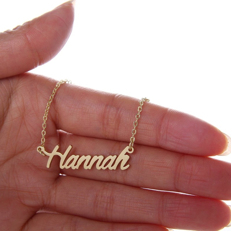 HUAN XUN Gold Color Plated Cursive Name Necklace, Hannah