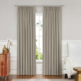 Full Blackout Pinch Pleated Window Curtain for Bedroom Living Room Window Treatment Thermal Insulated Drapes Backtab 84 Inch with 9 Hooks (Ring not Include), French Bread Linen, 40"x84"x2
