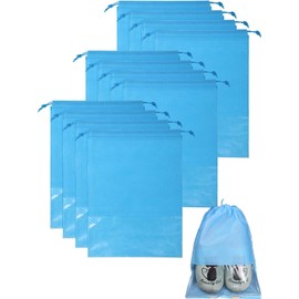 12PCS Portable Travel Shoe Bags with Transparent Windows Waterproof Non-Woven Storage Bags with Drawstring for Men and Women Large Shoes Pouch Packing Organizers Bags (Blue, 32 * 44CM)