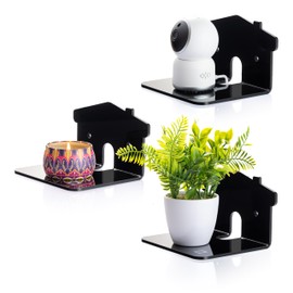 DECORA SHINE Floating Shelves Wall Mounted - Set of 3 Small Wall Shelf with Cord Hole - 6 Inches Modern Acrylic Shelves - Home Decor for Bedroom, Bathroom, Nursery Decor and Speaker Wall Mount
