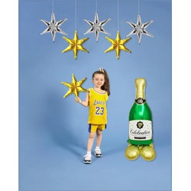 Gold Silver Hexagonal-Shaped Mylar Balloons,6Pcs 22 Inches Star Foil Balloons for Birthday, Anniversary, Wedding, Baby Shower, New Year's Party, Valentine's Day Decorations Hanging and Backdrop