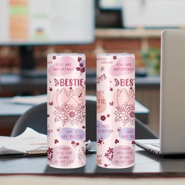 MoYueno Bestfriend Gifts, Slim Bestie Tumbler 20 Oz, Stainless Steel Skinny Bestfriend Tumblers with Lid & Straw & Brush, Bestie Gifts for Women, Friends Cup, Gift for Bestfriends, Friend Tumbler