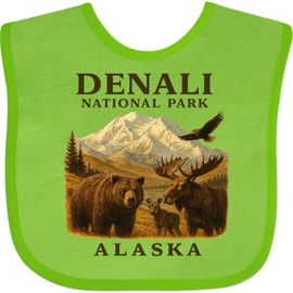 inktastic Denali National Park Alaska Wildlife Scene Baby Bib Apple Green 46525