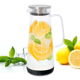 LHS One-Touch Tea Maker, 2-in-1 Teapot and Kettle with Stainless Steel Filter Lid for Loose Tea – Glass Teapot (1.2Liter / 40Oz) - BPA-Free for Cold Brew Tea, Juice