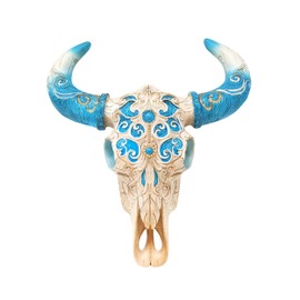 BestGiftEver Tooled Turquoise & White Bull Skull Wall Art | Western Wall Decor | Rustic Southwestern Cow Skull Sculpture | Unique Home Decor | Longhorn Inspired | Animal Head Wall Hanging