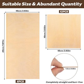 MeiHongJiaYe Pack of 18 Untreated Wooden Panels for Crafts, Balsa Wood, 1.5 mm Thin Plywood Panels, Wood Craft Panels for DIY Arts and Crafts, Model Making, Engraving (100 x 100 mm, 100 x 200 mm)