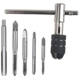 Quweiz 6 Pcs Adjustable T-Handle Tap Wrench Set, Ratchet Tap Holder Wrench with 5Pcs Metric M3 M4 M5 M6 M8 Machine Screw Taps Set T Type Thread Tapping Tool