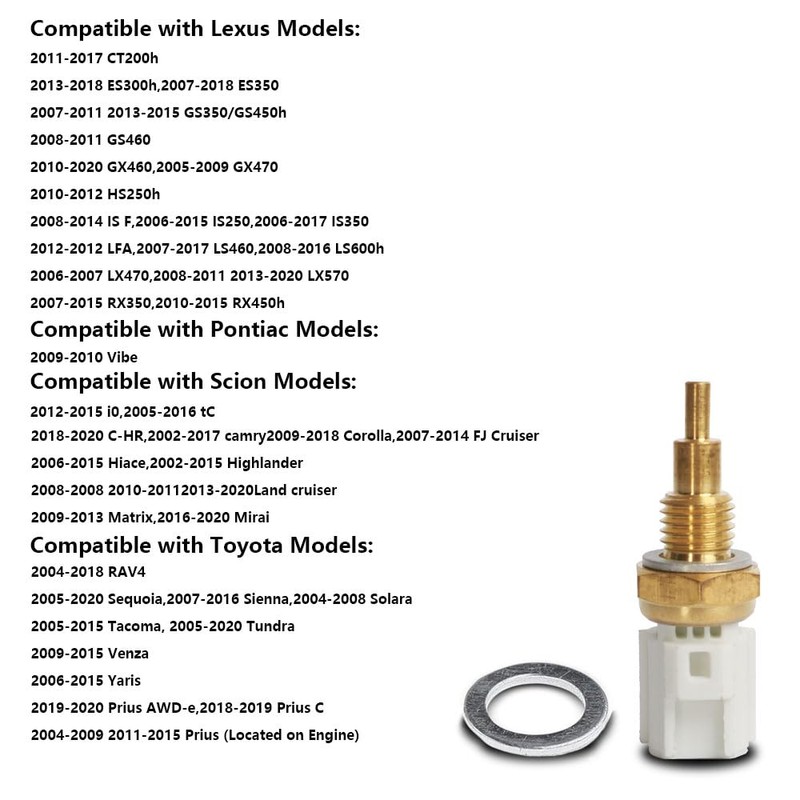 Coolant Temperature Sensor - Compatible with Lexus ES350/ES300h, Toyota 4Runner/RAV4/Sequoia/Sienna/Tacoma/Avalon/Camry/Corolla/Highlander/Land