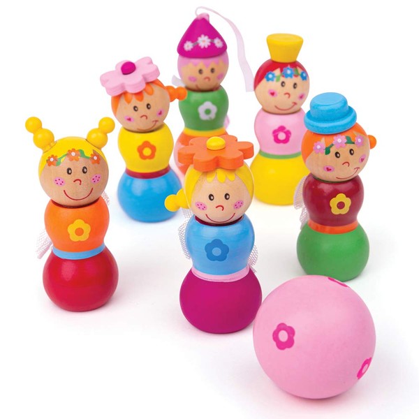 Bigjigs Toys Mini Wooden Fairy Skittles Set with 6 Skittles