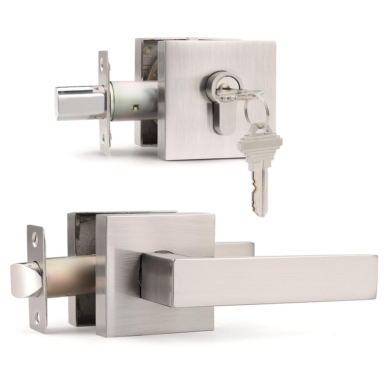 Probrico Brushed Nickel Exterior Door Locksets with Deadbolt, Front Door