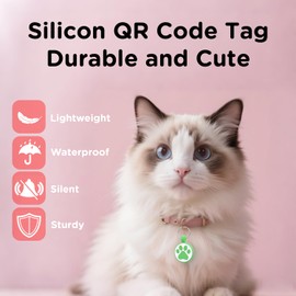 WhoseID QR Code Cat Tag, Modifiable Pet Online Profile Page, Multiple Emergency Contact, Silent Silicone, Lightweight, No Jinging, Collar Accessories, QR Cat ID Tag (Small Breeds - 1", Green)