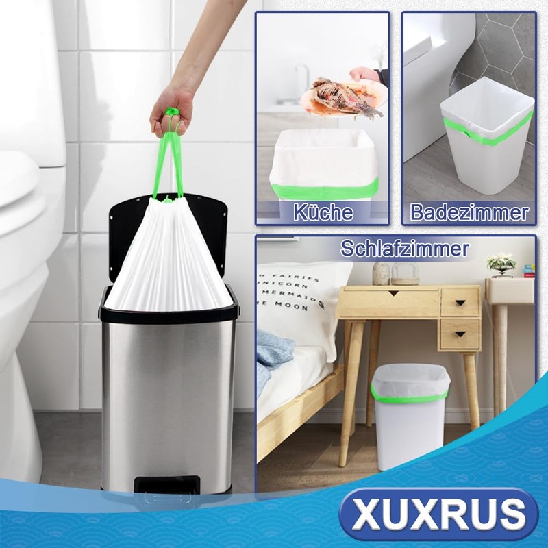 XUXRUS Bin Liners 15 L Bin Bags with Drawstring White