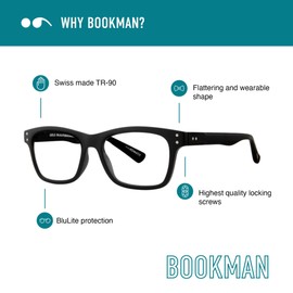 Scojo New York Bookman | 1x OBSIDIAN | Readers for Men & Women | Stylish, Scratch-Resistant Lenses