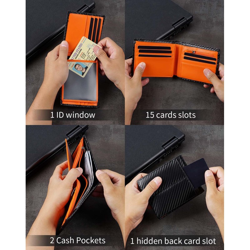 swallowmall Mens Wallet RFID Genuine Leather Slim Bifold Wallets for