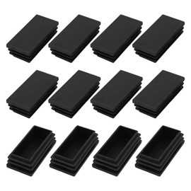 METALLIXITY Rectangle End Caps (60 x 30mm) 12Pcs, Plastic Rectangle Tube Inserts Threaded End Blanking Caps Protector - for Furniture Table Chair Legs, Black