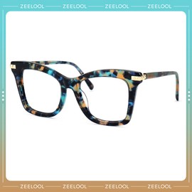 Zeelool Fashion Square Glasses for Women Men with Non-prescription Clear Lens ZJGX511972-01 Blue/Flower