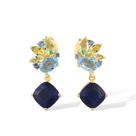 Santuzza 925 Sterling Silver Blue & Yellow Butterfly Shape Gemstone Dangle Earrings Rhombus Drop Earrings for Women