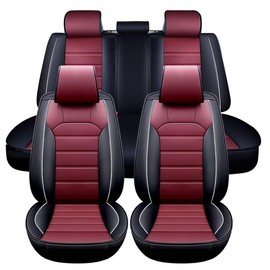 Leather Car Seat Covers,Breathable and Waterproof Faux Leather Automotive 5 Seats Covers for Cars SUV Truck Sedan,Universal Anti-Slip Driver Seat Cover  (Full Seat):_Red