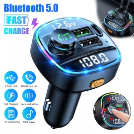 Universal Wireless Bluetooth 5.0 Car FM Transmitter MP3 Radio Adapter Kit Dual USB Charger