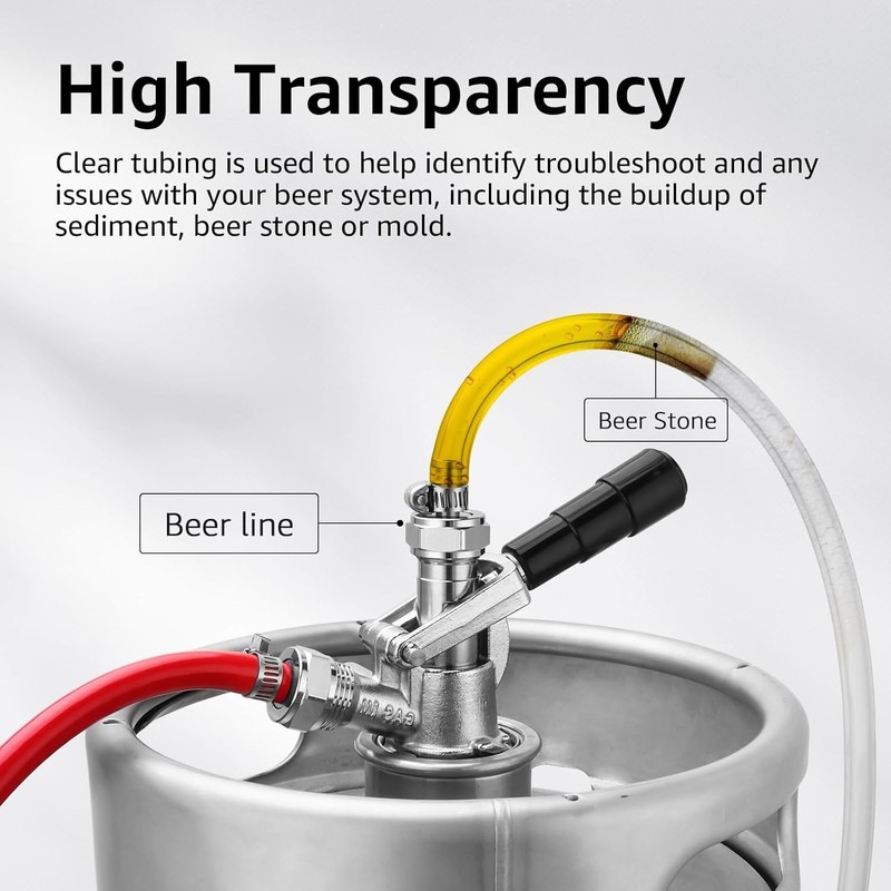 5FT Kegerator Beer Lines with Barb Fitting Connector, 3/16" ID