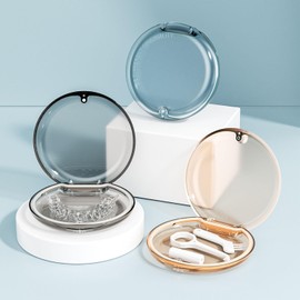 Eupneicu Portable Braces Box, Denture Container Box, for Storing Braces or Splints [Apricot]