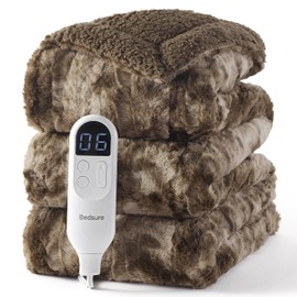 Bedsure Faux Fur Heated Blanket Full Size, Fast Heating Electric Blanket Full Size with 6 Heating Levels & 10 Time Settings, Cozy Gifts for Women Men (72x84 inches, Dark Chocolate)