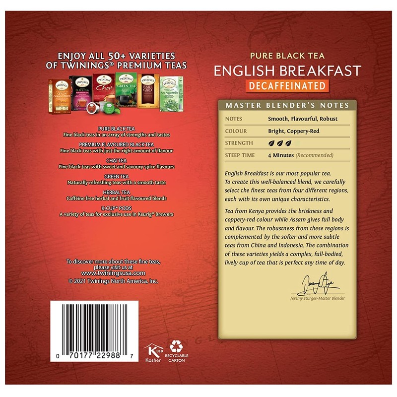 Twinings Decaffeinated English Breakfast Black Tea, 100 Individually Wrapped Tea