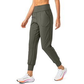 Soothfeel Women's Joggers with Zipper Pockets High Waisted Athletic Workout Yoga Pants Joggers for Women Army Green