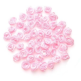 Ruwado 50 pcs Satin Ribbon Roses Mini Flowers Boutique Applique Sewing Embellishment Supplies for DIY Craft Project Scrapbooking Wedding Theme Parties Home Decoration (Pink)
