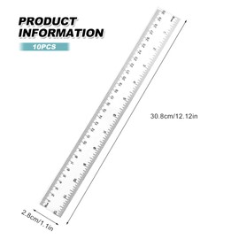 Plastic Ruler 30 cm Pack of 10 Transparent Plastic Straight Measuring Tool Double Scale Ruler Set for School Office