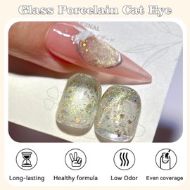 KRISNICE Beige Cat Magnetic Eye Gel Nail Polish Shimmer Glitter Holographic Magnetic Gel Polish Nail Art Manicure DIY at Home(0.5 Oz-MY019)