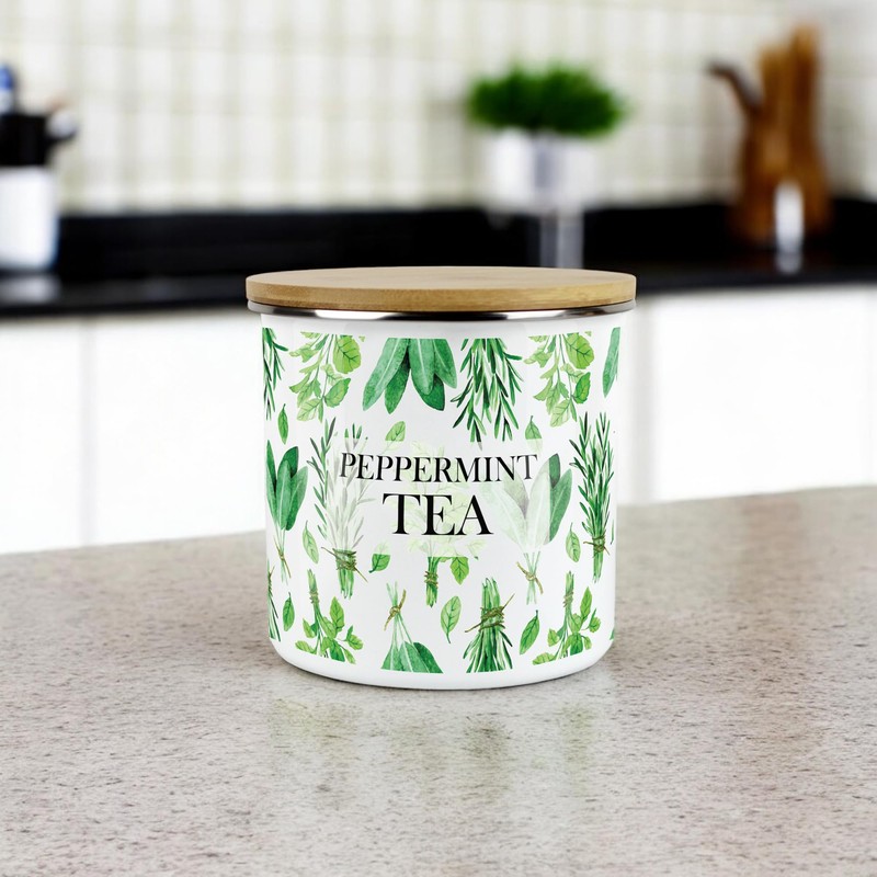 Purely Home Kitchen Herbs Peppermint Tea Storage Canister - White