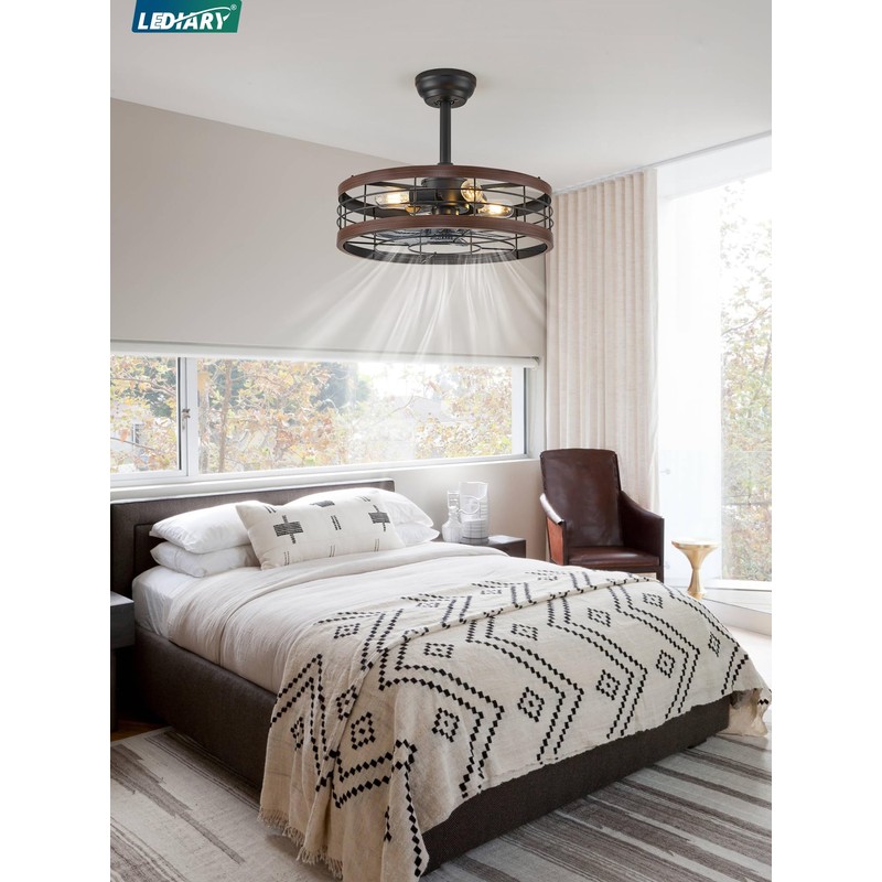LEDIARY 20 inch Fandelier Caged Ceiling Fan with Light, Bladeless