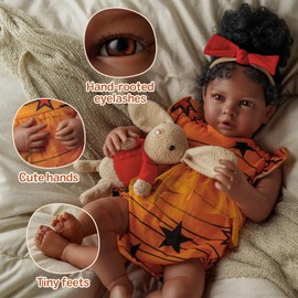 BABESIDE Lifelike Reborn Baby Dolls Black Girl, 20 Inch Realistic Black Girl Newborn Real Life Baby Girl Dolls Soft Vinyl and Cloth Body with Feeding Kit Gift Box for Kids Age 3+