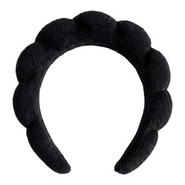 Spa Headband, Puffy Cloud Headband for Washing Face, Terry Cloth Hair Band, Soft Absorbent Makeup Head-band, Non-slip Bubble Hair Holder for Skincare, Shower, Facial Mask, Women Girls, Black