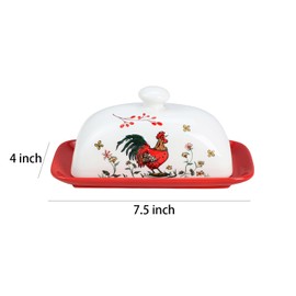 Sizikato Classic Porcelain Butter Dish with Lid, Beautiful Rooster Pattern