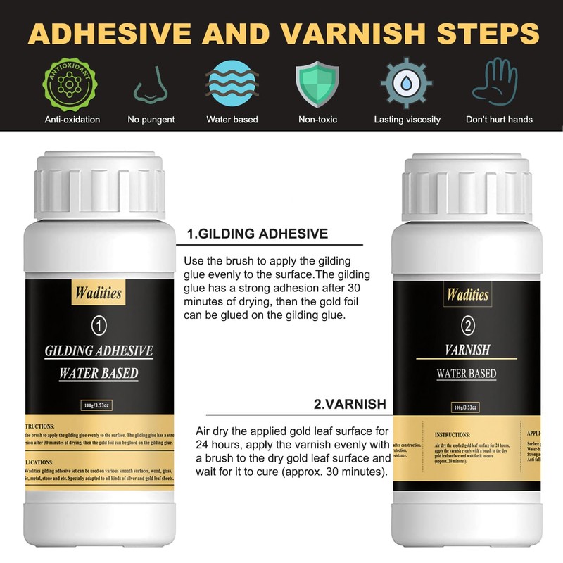Wadities Gold Leaf Gilding Adhesive Set, 100ml Water Based Glue