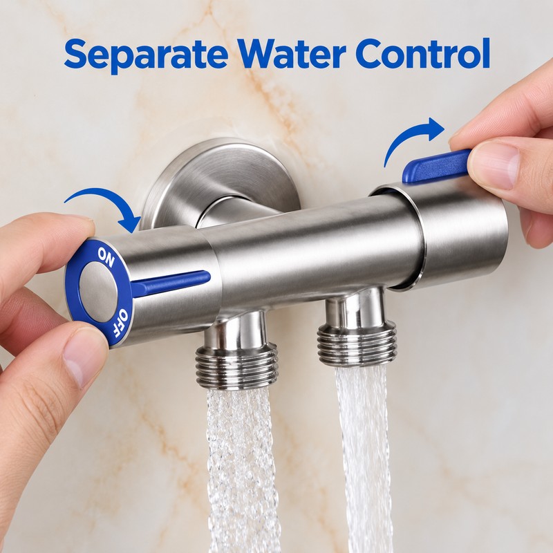 Stainless Steel Dual Outlet Angle Valve – 1 Inlet 2