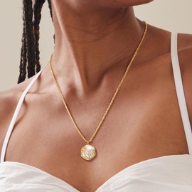 Fettero Charm Necklaces for Women,14K Gold Plated Waterproof Dainty Choker Necklace Summer Pearl Beach Cute Cocos Pendant Gold Necklace Jewelry Gift