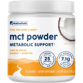 NativePath MCT Oil Powder Supplement - Unflavored MCT Powder with Keto-Friendly C8 MCTs. Free of Dairy, Gluten and GMOs, 25 Servings