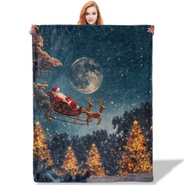 Plistiz - Manta de Papá Noel de 40 x 50 pulgadas, mantas de Navidad de alce para decoración del sofá del hogar, manta de franela de Navidad, para mujeres