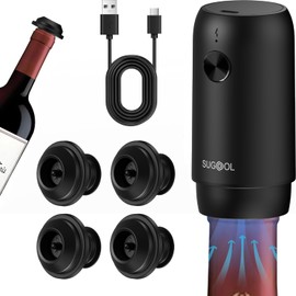 Electric Wine Saver & Preserver Pump with Vacuum Wine Bottle Stopper, Rechargeable, 4 Reusable Wine Bottle Stoppers, Wine Sealer, Keep Wine Fresh for Days