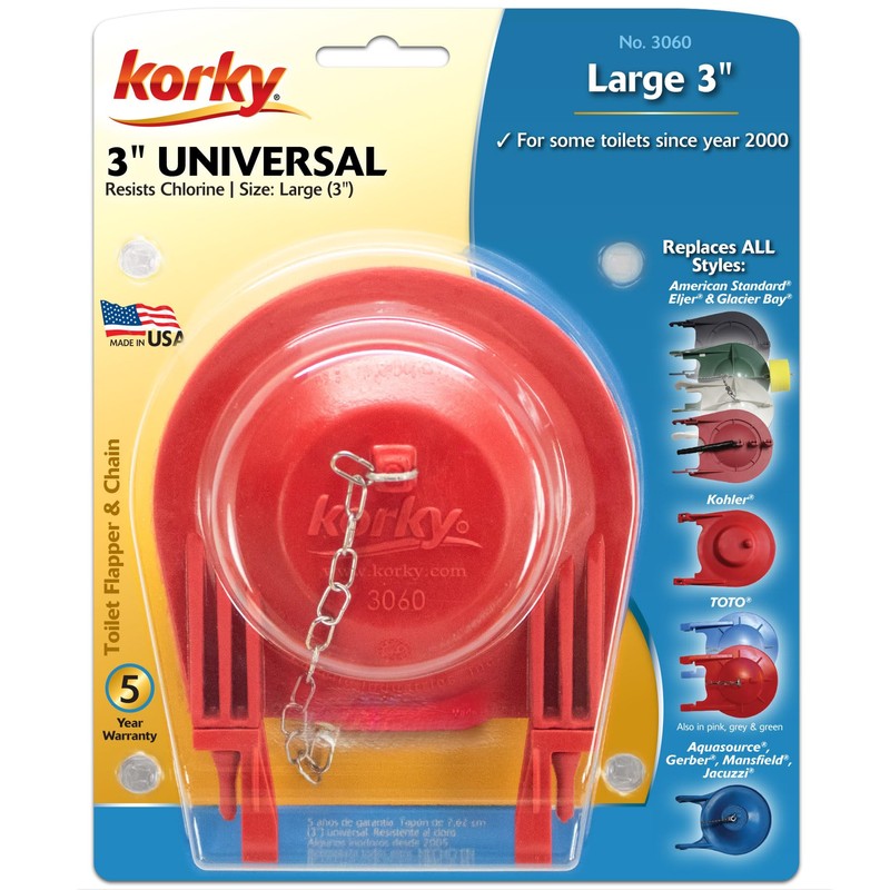 Korky 3060BP Universal Toilet Flapper Replaces Most Large 3-Inch Flappers