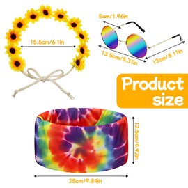 6pcs Hippie Costume Set, 60s/70s/80S Retro Hippie Costume Accessories , Including 70s Wigs for Men, Sunglasses, Two Hair Accessories, Earrings and Necklaces with Peace Logos, Hip-hop Party Supplies