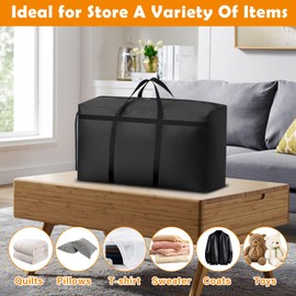 KOMABLEN Pack of 3 100 L Storage Bags for Duvets, 600D Oxford Moving Bags, Bedding Storage, Waterproof Large Travel Bag with Zips, Handle for Clothes, Bedding, Blankets